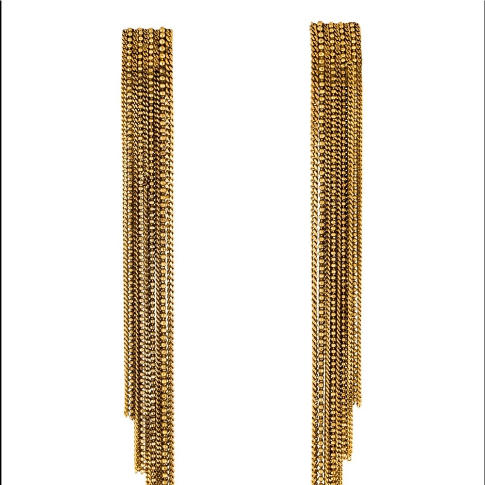 Erickson Beamon gold fringe earrings.